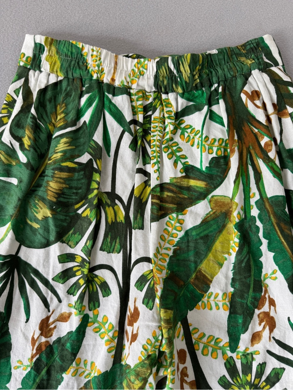 Joie Tropical Print Linen Blend Wide Leg Crop Pants Tie Waist Green White Size M - Picture 6 of 14